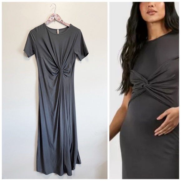 ORANGE CREEK Gray Knot Waist Maternity Maxi Dress S Small Short Sleeve - Picture 1 of 9